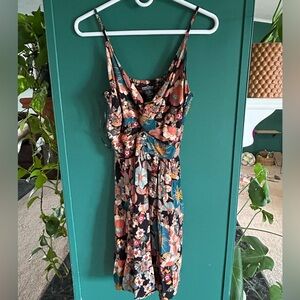Angie Floral Dress in Teal, Coral & Cream on Black